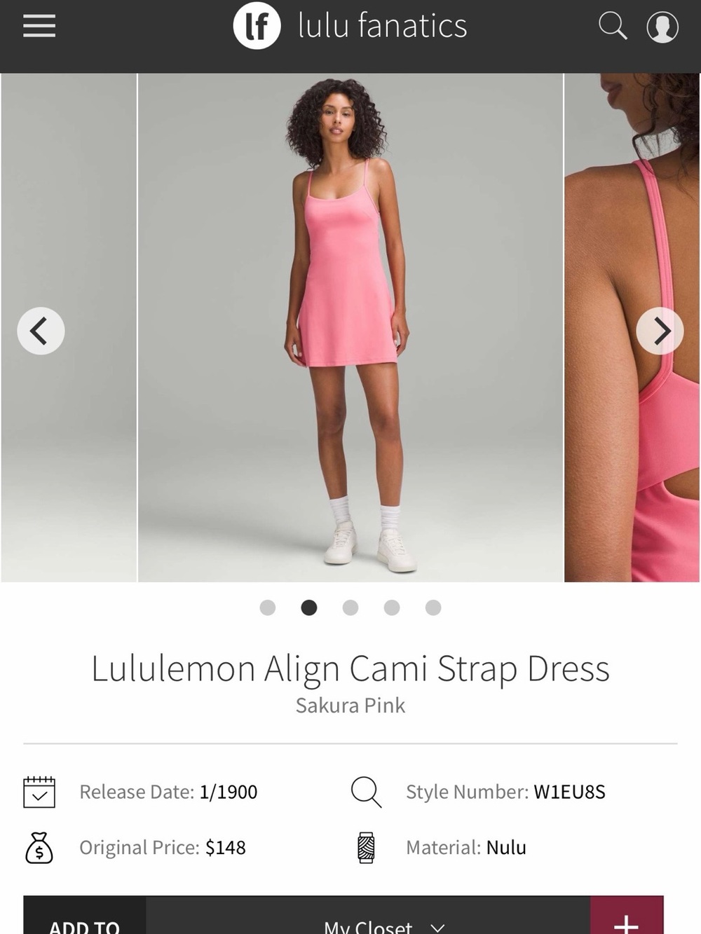 NWT Lululemon Align Cami Strap Dress Sakura Pink SAKP Size 6